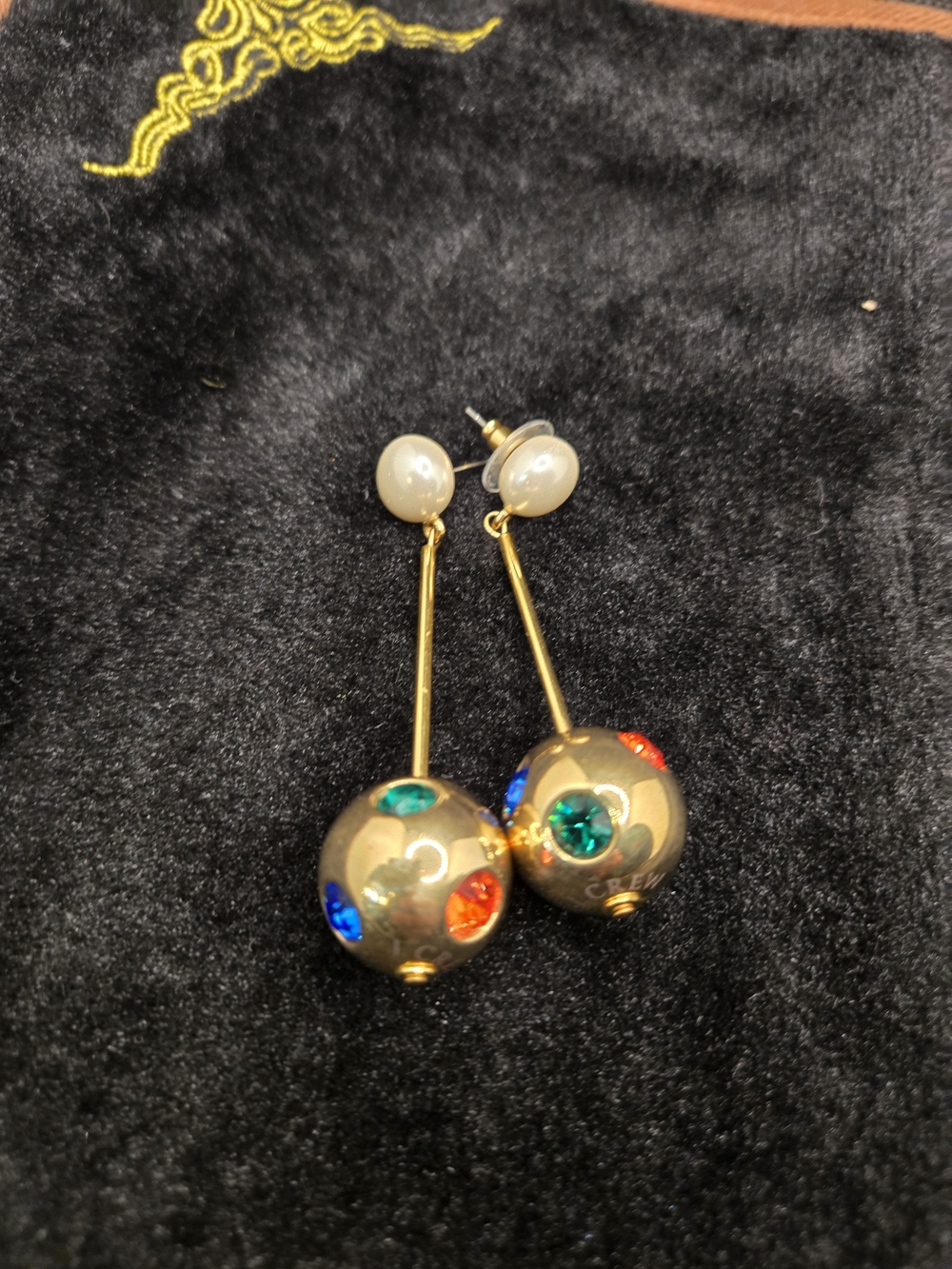 J. Crew Gold-Tone Pearl Top Drop Earrings with Multicolor Crystals